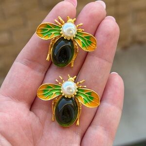 Anthropologie Green and Gold Bee Earrings
